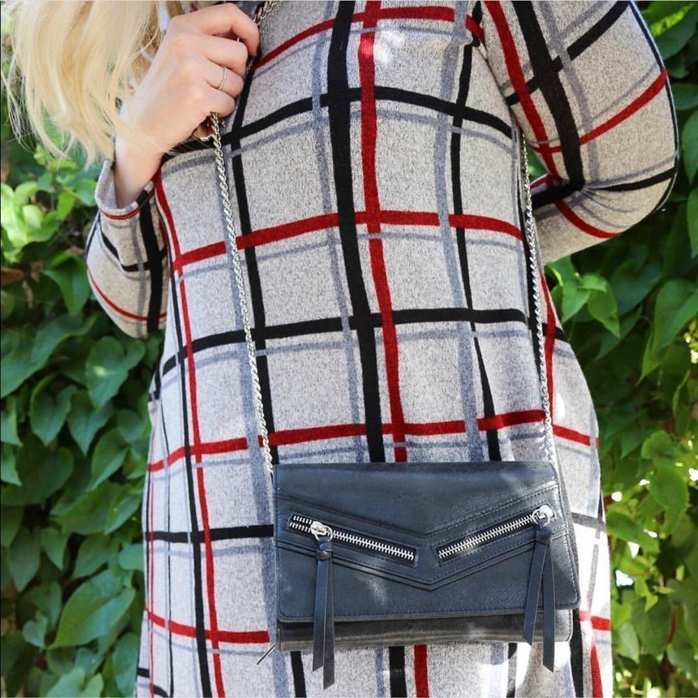 Botkier Black Leather Crossbody Silver Chain Zipper Accent Bag